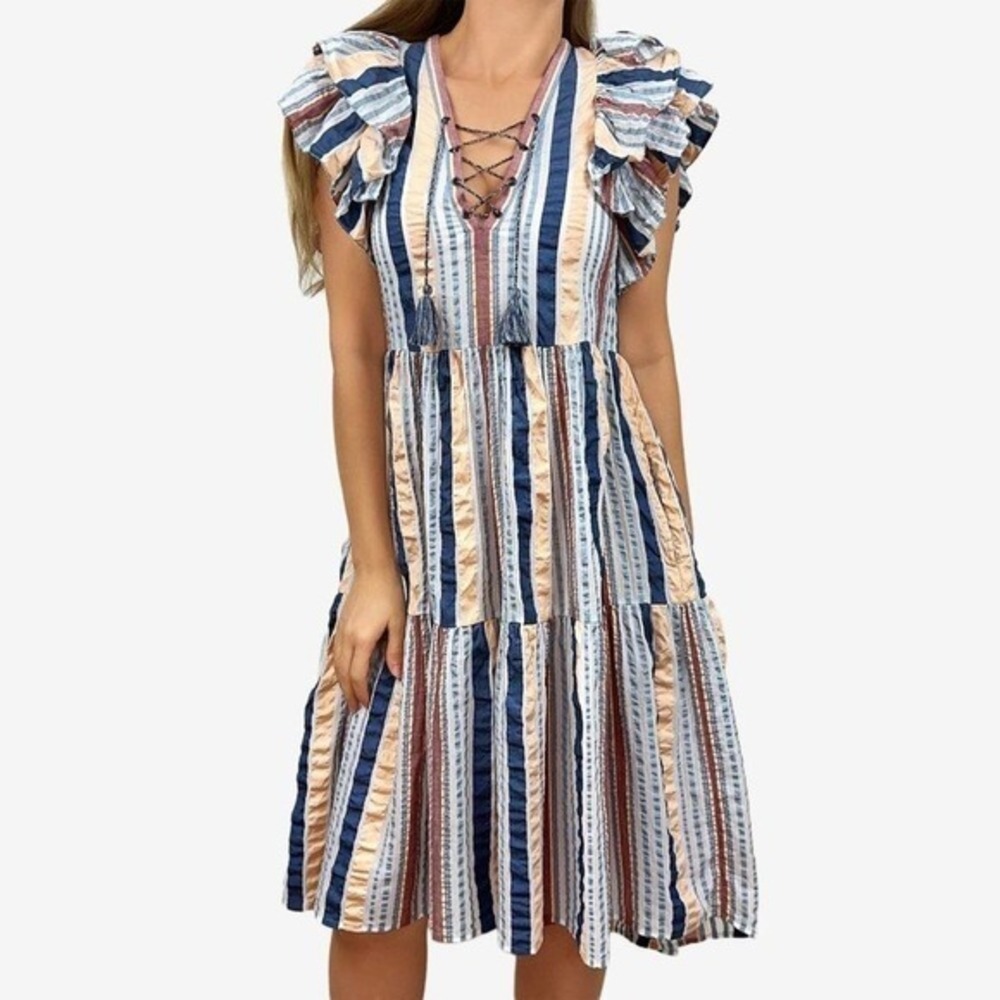 Ulla Johnson Leonie Striped Dress Size 2 Cotton Boho Cottagecore Prairie Summer‎